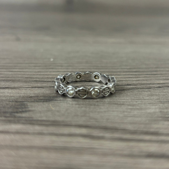 Harley-Davidson Women's Ring Stacking Bar & Shield Rhinestone 925 Silver Ring - Picture 1 of 5